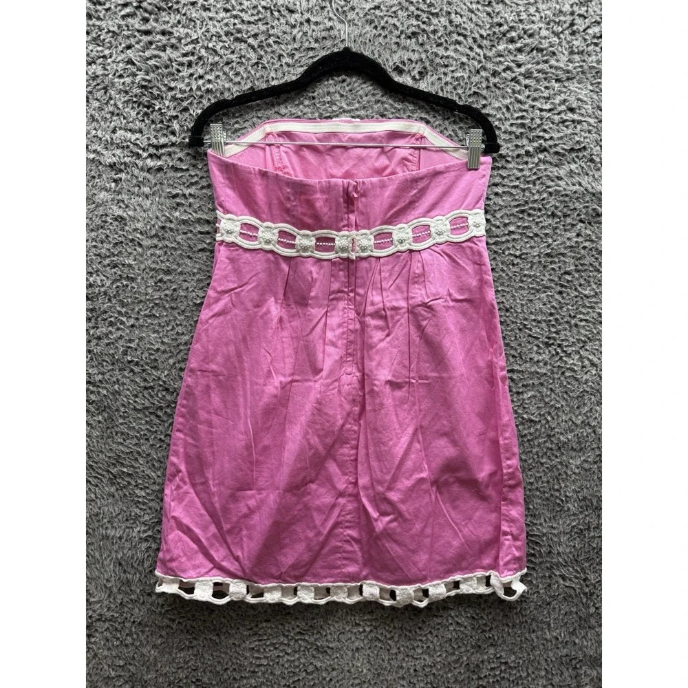 Ladies 6 Lilly Pulitzer Pink & White Sundress Short Strapless  Above Knee Cotton - Picture 2 of 11